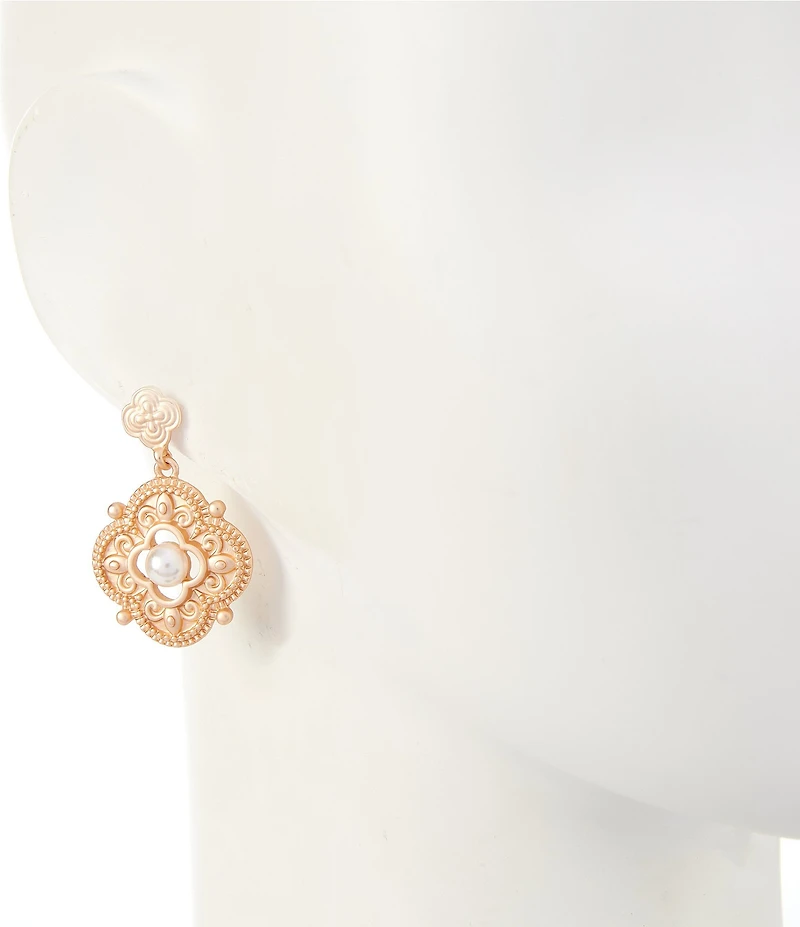 Southern Living Pearl Cab Multi Textured Metal Clover Drop Earrings