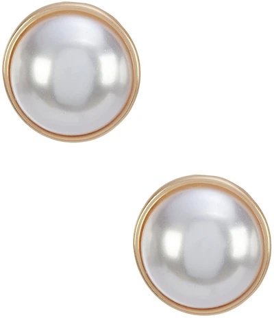 Southern Living Pearl Cab Round Metal Clip Earrings