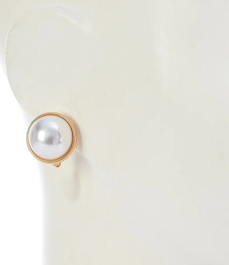 Southern Living Pearl Cab Round Metal Clip Earrings