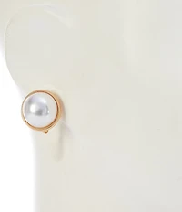 Southern Living Pearl Cab Round Metal Clip Earrings
