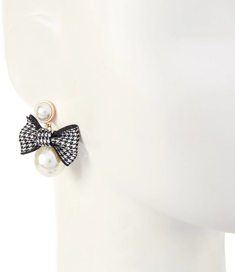 Southern Living Pearl Cab Stud Jet Bow Pearl Drop Earrings