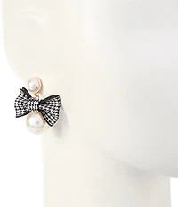 Southern Living Pearl Cab Stud Jet Bow Pearl Drop Earrings