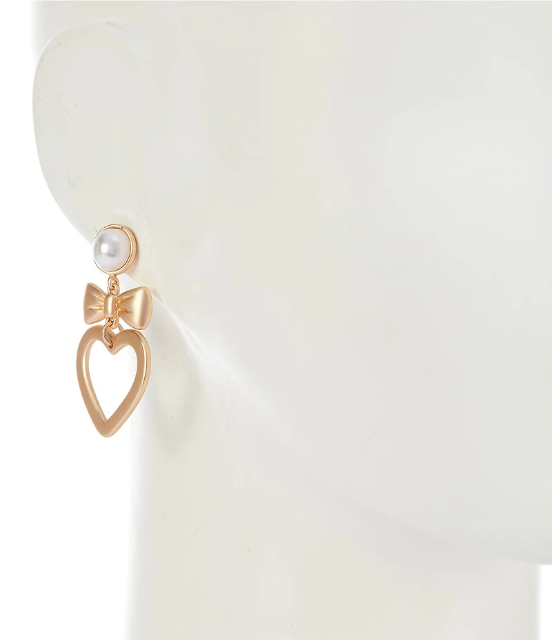 Southern Living Pearl Cab Stud Metal Bow Open Heart Drop Earrings