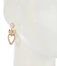 Southern Living Pearl Cab Stud Metal Bow Open Heart Drop Earrings