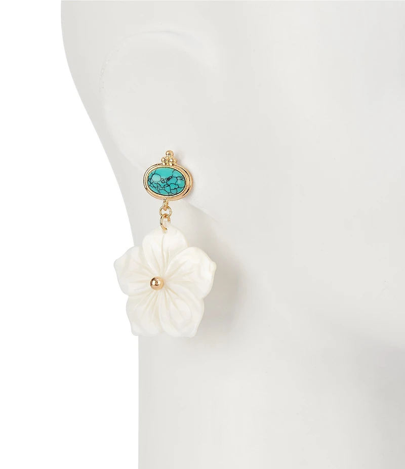 Southern Living Pearl Flower Semi Precious Stone Drop Resort Earrings