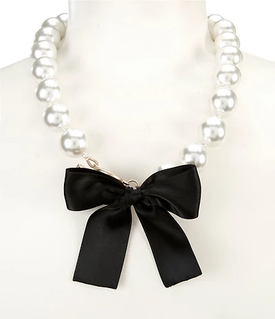 Southern Living Pearl Jet Ribbon Bow Collar Necklace