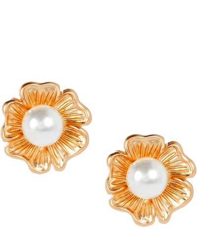 Southern Living Pearl Metal Flower Stud Earrings