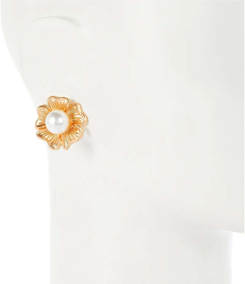Southern Living Pearl Metal Flower Stud Earrings