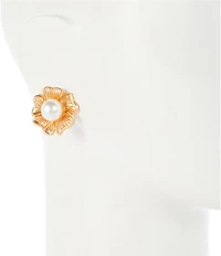 Southern Living Pearl Metal Flower Stud Earrings