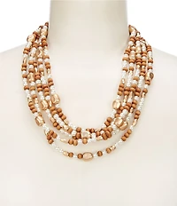Southern Living Pearl & Wood Beaded Short Multi-Strand Necklace