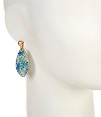 Southern Living Pearl Stud Blue Leaf Print Teardrop Drop Earrings