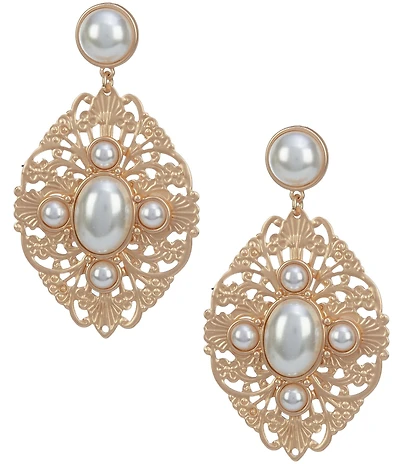 Southern Living Pearl Stud Vintage Open Metal Drop Earrings