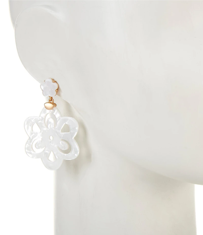 Southern Living Pearlized Resin Double Flower Drop Earrings