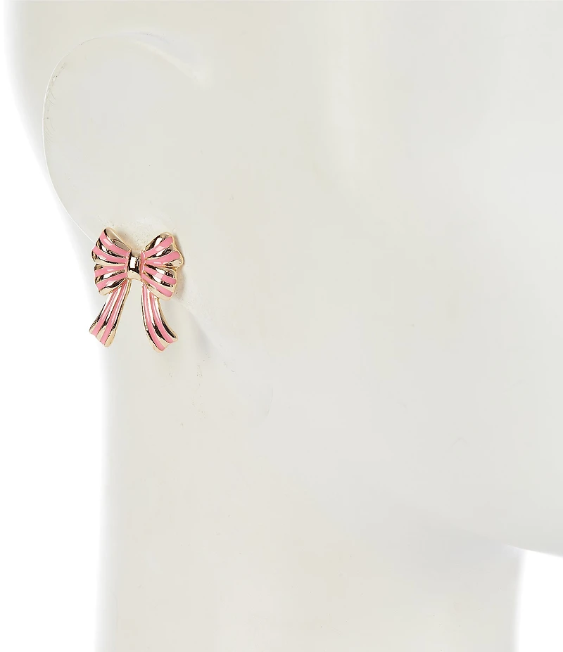Southern Living Pink Enamel Bow Stud Earrings