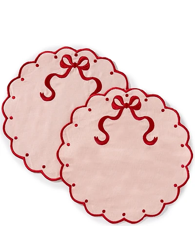 Southern Living Pink Scalloped & Embroidered Placemat with Bow, Set of 2
