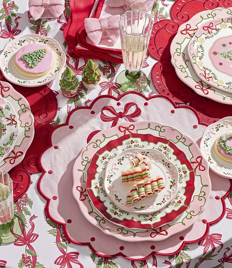Southern Living Pink Scalloped & Embroidered Placemat with Bow, Set of 2
