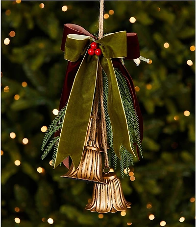 Southern Living Plaid Tidings Bow Bell Trio Ornament