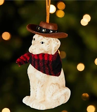 Southern Living Plaid Tidings Collection Dog with Cowboy Hat Glass Ornament