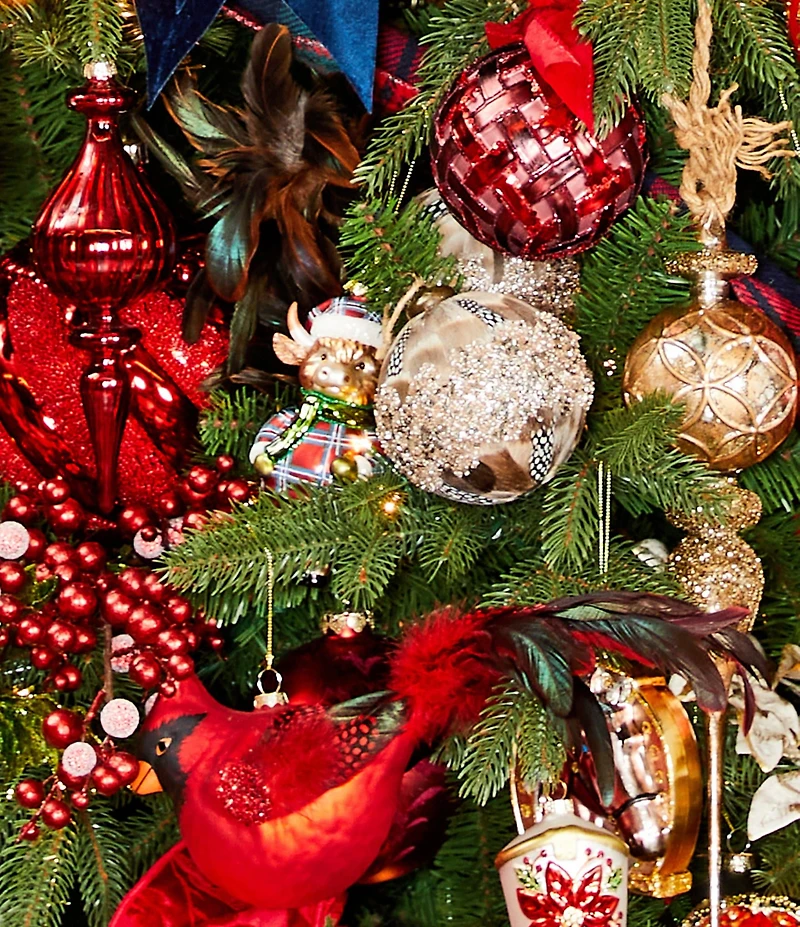 Southern Living Plaid Tidings Collection Festive Highland Cow Glass Ornament