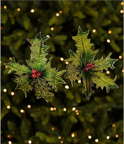 Southern Living Plaid Tidings Collection Holly Leaf Clip, Set Of 2