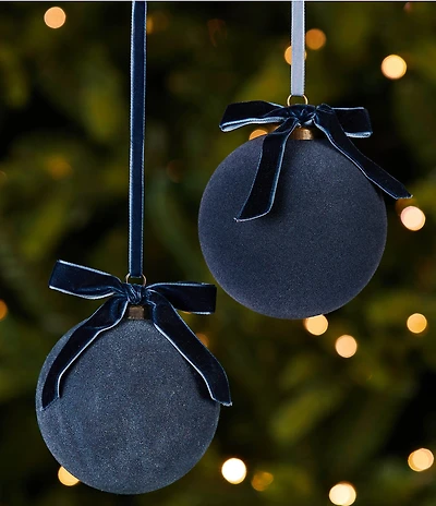 Southern Living Plaid Tidings Collection Navy Flocked Glass Ball Ornament, Set Of 2