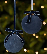 Southern Living Plaid Tidings Collection Navy Flocked Glass Ball Ornament, Set Of 2