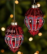 Southern Living Plaid Tidings Collection Plaid Finial Glass Ornament, Set Of 2