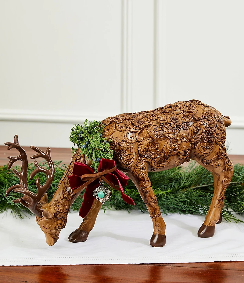 Southern Living Plaid Tidings Collection Tooled Bowed Head Deer Figurine
