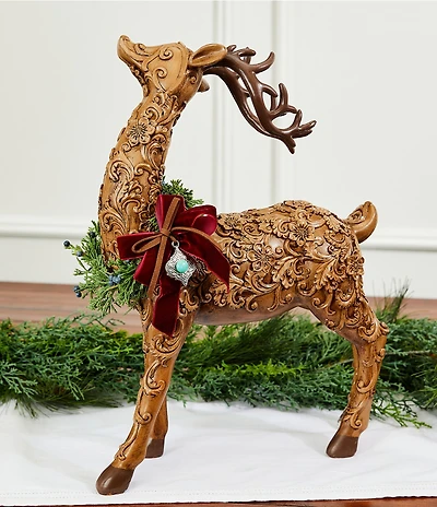 Southern Living Plaid Tidings Collection Tooled Raised Head Deer Figurine