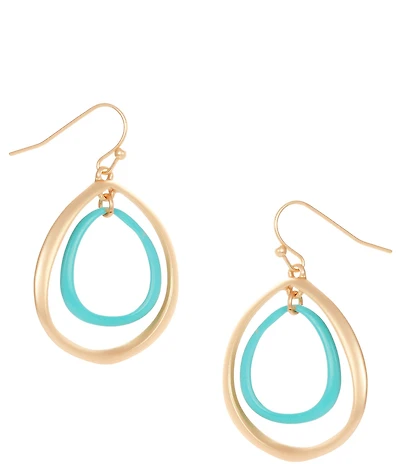Southern Living Turquoise Polished Organic Metal Double Teardrop Earrings
