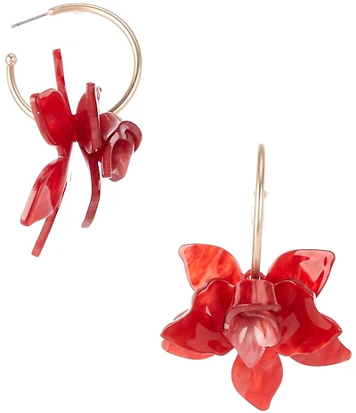 Southern Living Polished Delicate Hoop Red Acrylic Flower Drop Earrings