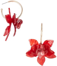 Southern Living Polished Delicate Hoop Red Acrylic Flower Drop Earrings