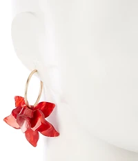 Southern Living Polished Delicate Hoop Red Acrylic Flower Drop Earrings