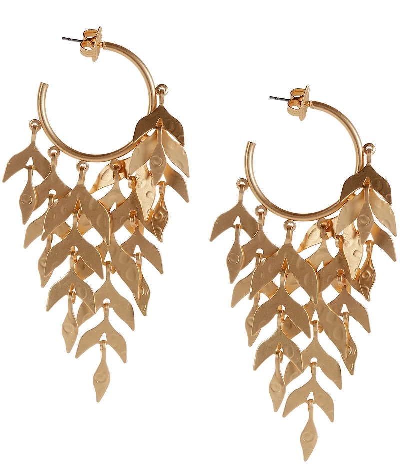 Southern Living Polished Hoop Shakey Leaf Multi Chandelier Earrings
