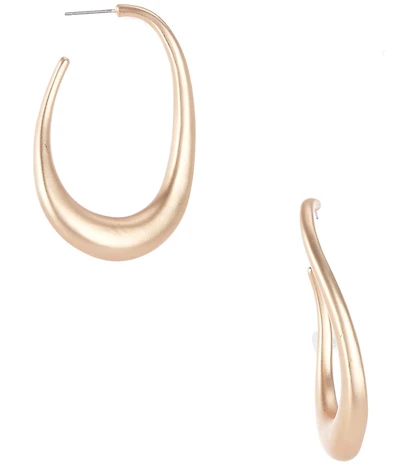 Southern Living Polished Metal Tapered Oval Hoop Earrings