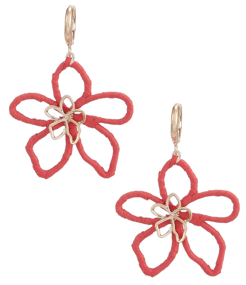 Southern Living Raffia Wrapped Flower Hoop Earrings