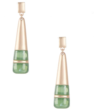 Southern Living Rectangle Polished Stud Green Cab Stick Drop Earrings