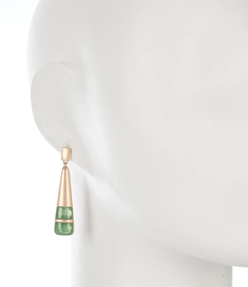 Southern Living Rectangle Polished Stud Green Cab Stick Drop Earrings