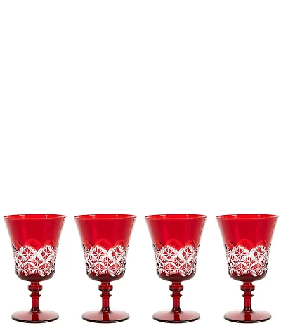 Southern Living Red Etched Goblets, Set of 4