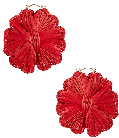 Southern Living Red Raffia Wrapped Wire Flower Hoop Earrings