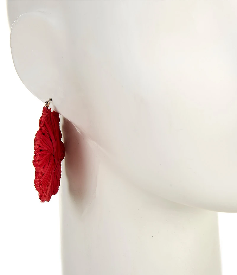 Southern Living Red Raffia Wrapped Wire Flower Hoop Earrings