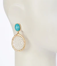 Southern Living Resin Cut Out Disc Semi Precious Stone Post Drop Earrings