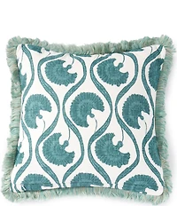 Southern Living Reversible Pieced Velvet Trellis Fringed Decorative Square Pillow