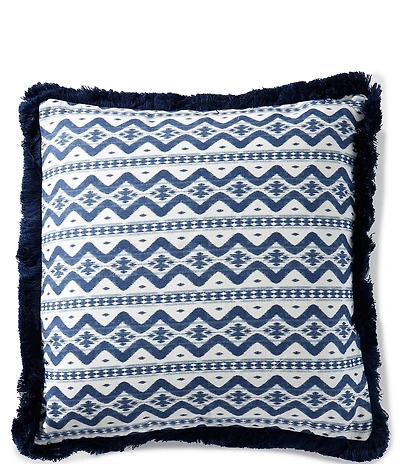 Southern Living Reversible Printed Fringe Trim Square Pillow