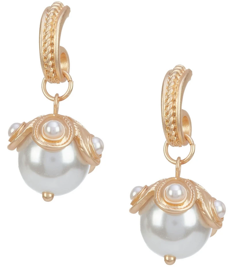 Southern Living Rope Textured Hoop Pearl Drop Earrings