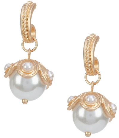 Southern Living Rope Textured Hoop Pearl Drop Earrings