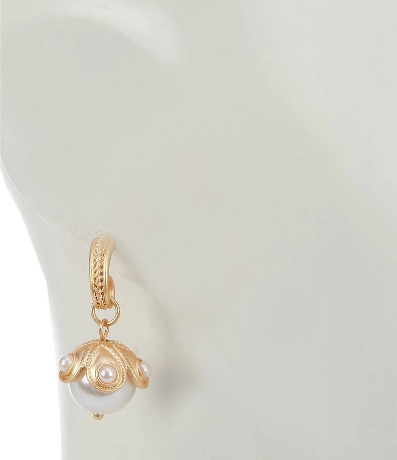 Southern Living Rope Textured Hoop Pearl Drop Earrings