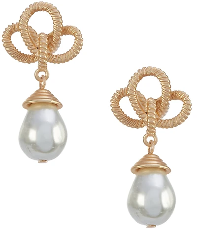 Southern Living Rope Textured Knot Stud Pearl Teardrop Drop Earrings