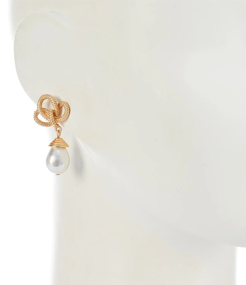 Southern Living Rope Textured Knot Stud Pearl Teardrop Drop Earrings