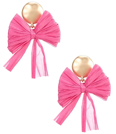 Southern Living Round Metal Stud Pink Raffia Bow Drop Earrings